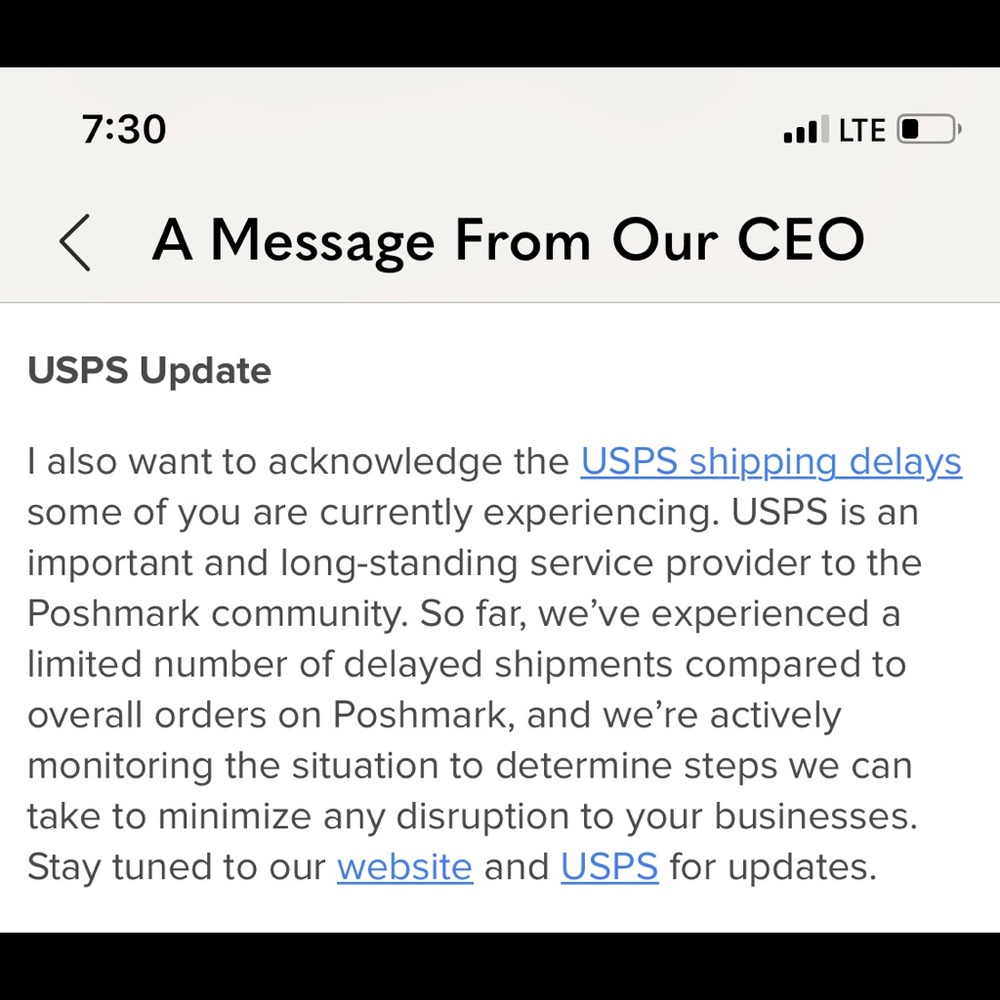 A message regarding your orders and shipping.